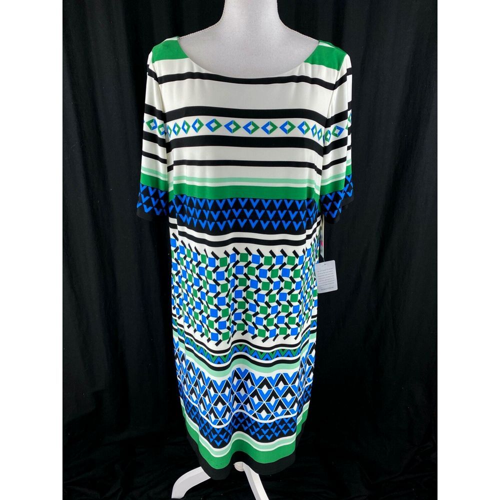 Eliza J Womens 16W‎ Striped Geometric Patterned Knee Length Shift Dress